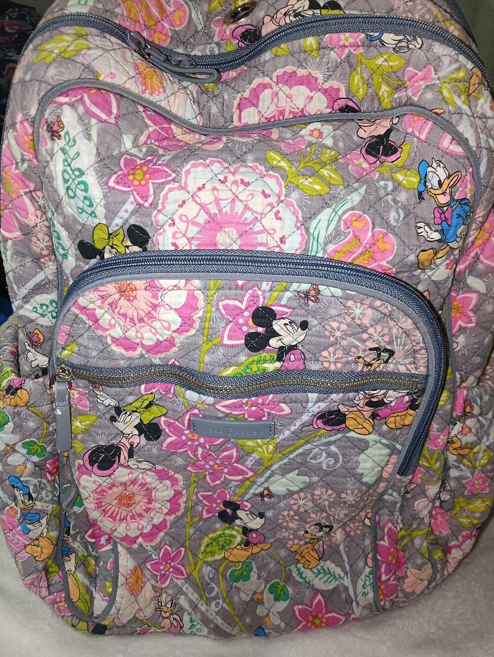 Vera Bradley Quilted Gray Disney Mickey & Friends Backpack Pink/ Green Floral - Picture 7 of 11